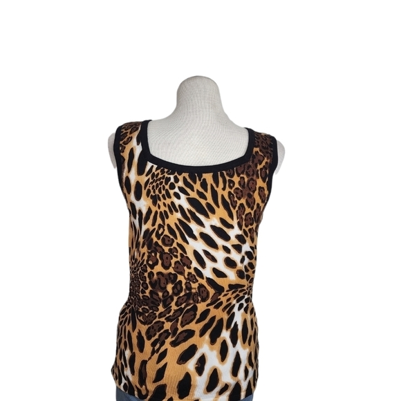 Fontana Cheeta Print Knit Gem Square Neck Women's Tank Top Size XL - Picture 2 of 8